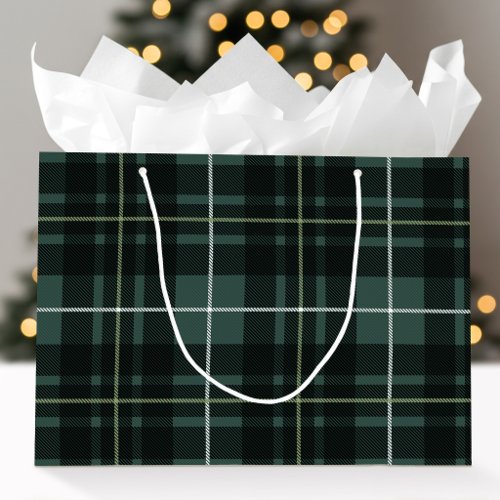 Christmas Classic Plaid Dark Green Holiday Tartan Large Gift Bag