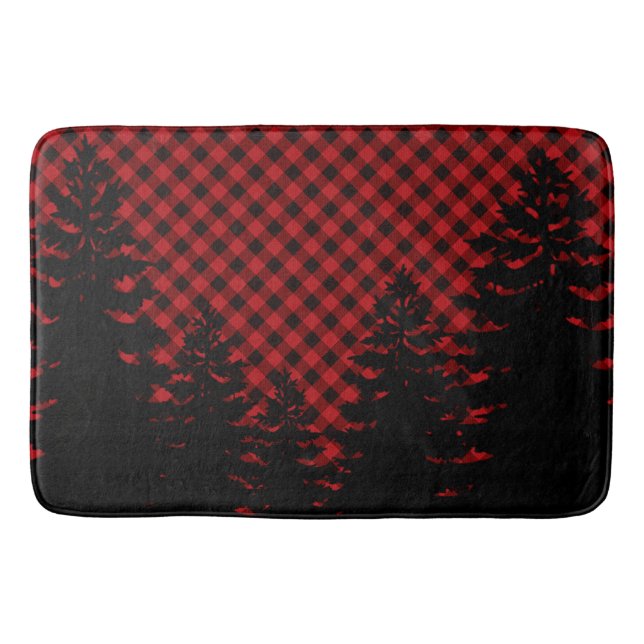 Christmas classic Red Plaid Christmas evergreens Bath Mat (Front)