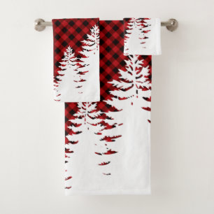 Christmas classic Red Plaid Christmas evergreens Bath Towel Set