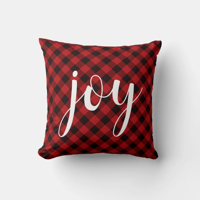 Christmas classic Red Plaid classic joy script Throw Pillow (Front)