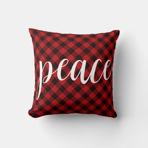 Christmas classic Red Plaid classic peace script Throw Pillow