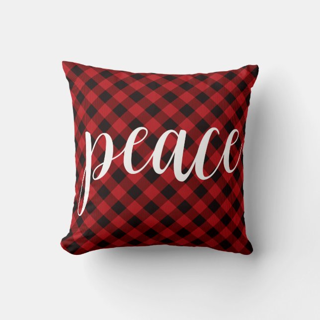 Christmas classic Red Plaid classic peace script Throw Pillow (Front)