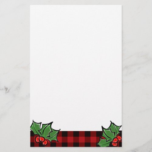 Christmas classic Red Plaid Holly berries leaves Stationery