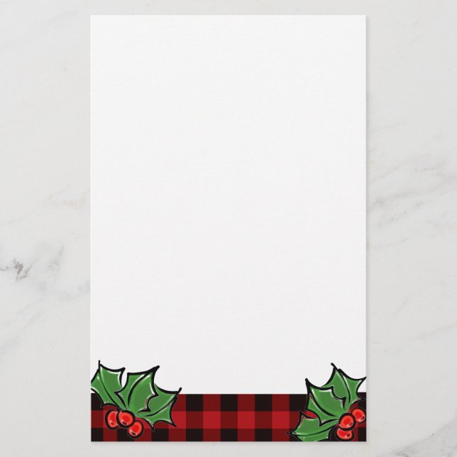 Christmas classic Red Plaid Holly berries leaves Stationery (Front)