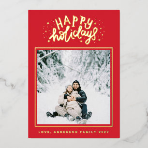 Christmas Classic Red Square Photo Frame Gold Foil Holiday Card