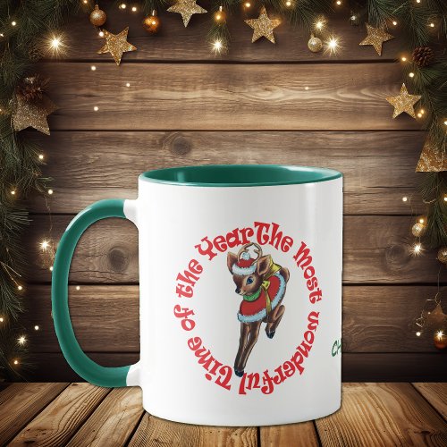 Christmas Classic Retro Reindeer Wonderful Time Mug