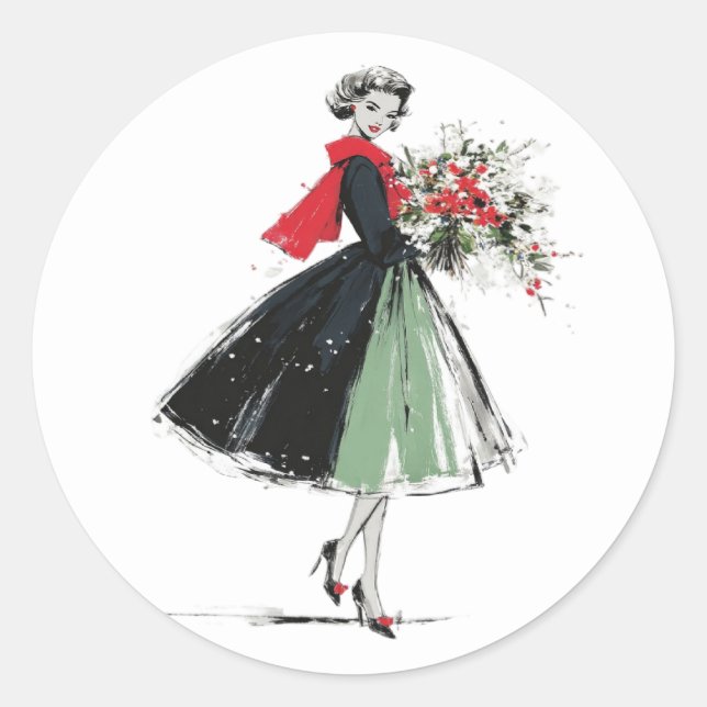 Christmas  classic round sticker (Front)