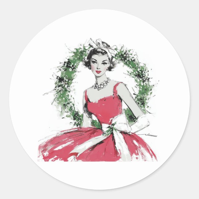 Christmas  classic round sticker (Front)