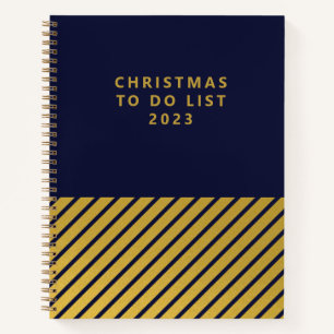 Christmas Classy Navy Gold Foil Stripes To Do List Notebook