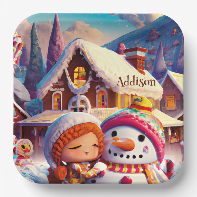 Christmas Clay Playday Gingerbread Snowman Winter  Paper Plates (Front)