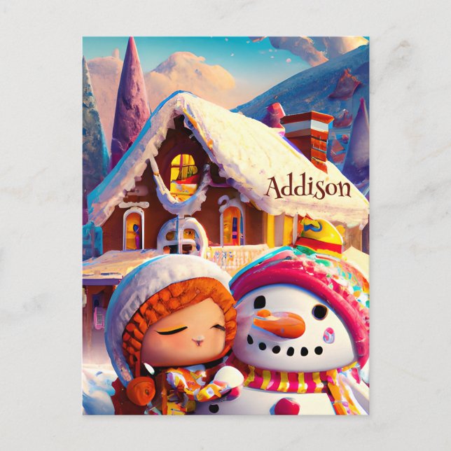 Christmas Clay Playday Gingerbread Snowman Winter  Postcard (Front)