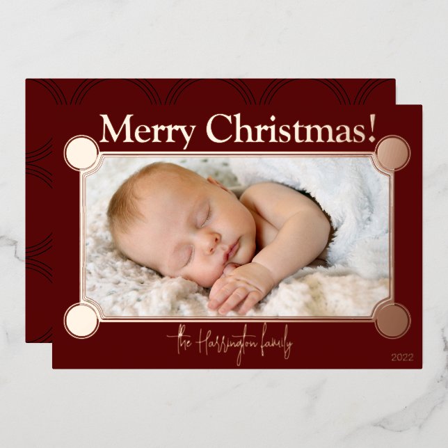 Christmas | Clean Modern Minimalist | Family Photo Foil Holiday Card (Front/Back)