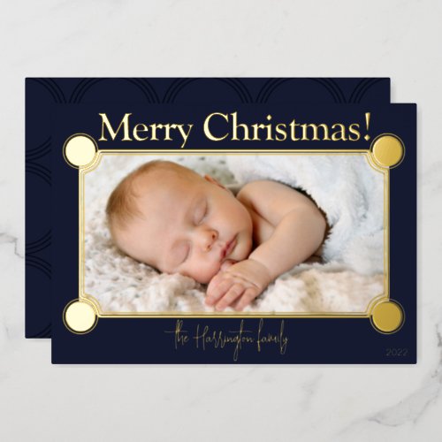 Christmas  Clean Modern Minimalist  Family Photo Foil Holiday Card