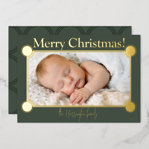 Christmas  Clean Modern Minimalist  Family Photo Foil Holiday Card