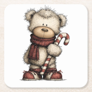 Christmas Clipart Collection Teddy Bear Square Paper Coaster