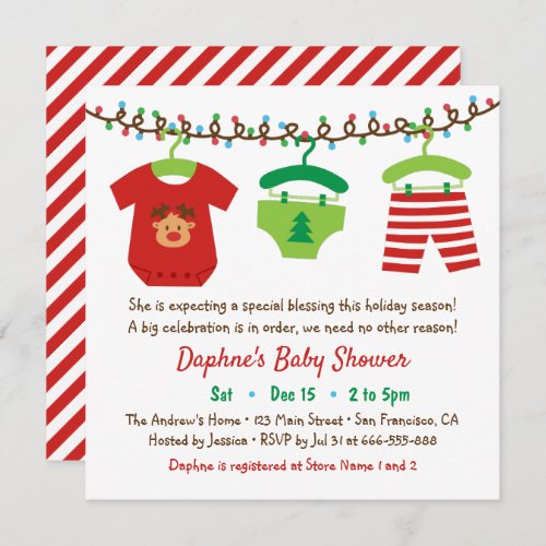 Christmas Clothes Baby Shower Party Invitations