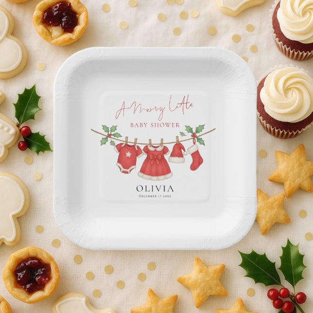 Christmas Clothesline Merry Little Baby Shower Paper Plates (Creator Uploaded)