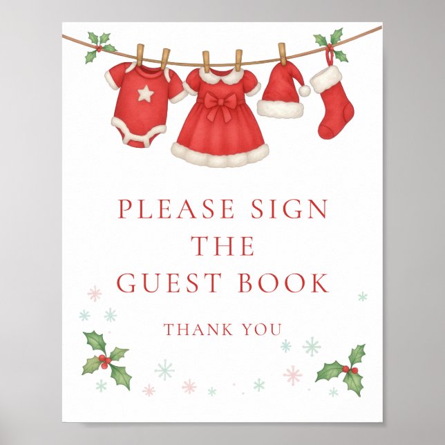 Christmas Clothesline Sign Guest Book Baby Shower (Front)