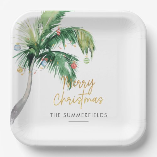 Christmas Coastal Holidays Palm Tree Paper Plates