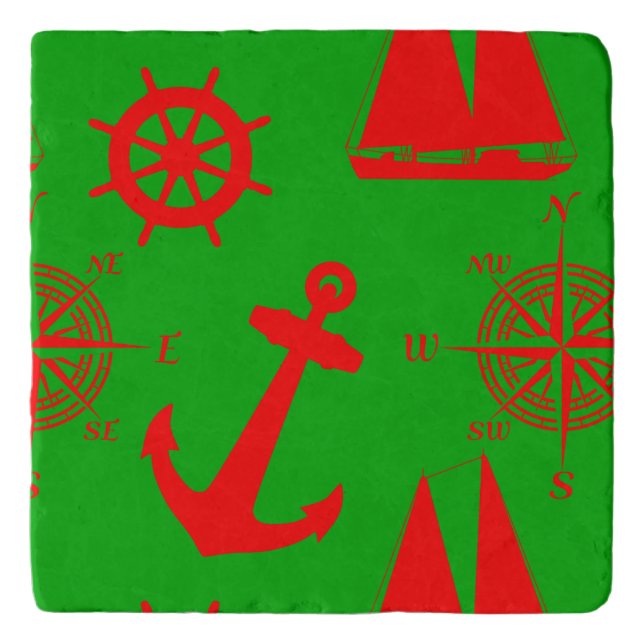 Christmas Coastal Nautical Pattern Trivet (Front)