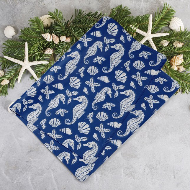 Christmas Coastal Seahorse Glitter Navy Blue Tissue Paper (Creator Uploaded)