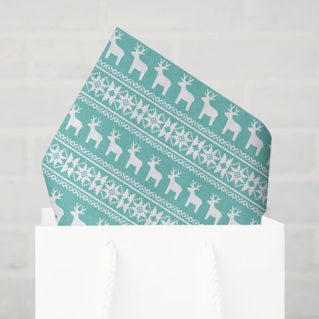 Christmas Coastal Teal Snowflake Reindeer Pattern Tissue Paper (Gift Bag)