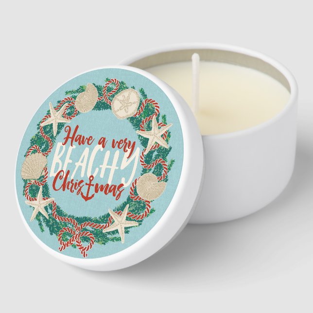 Christmas Coastal Tropical Sea Shell Wreath -Aqua Mini Candle Favors (Corner)