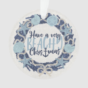 Christmas Coastal Tropical Sea Shell Wreath - Blue Ornament