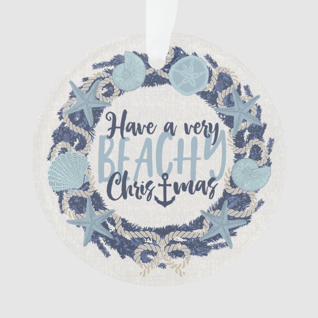 Christmas Coastal Tropical Sea Shell Wreath - Blue Ornament (Front)