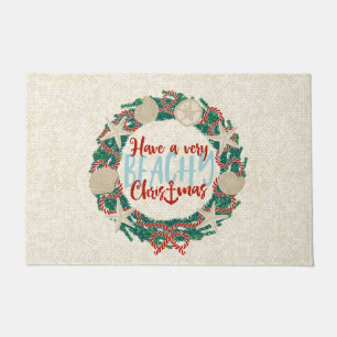 Christmas Coastal Tropical Sea Shell Wreath -Red Doormat