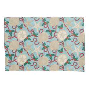 Christmas Coastal Tropical Sea Shells - Aqua Pillow Case