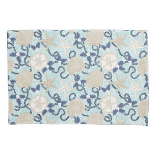 Christmas Coastal Tropical Sea Shells - Blue Pillow Case