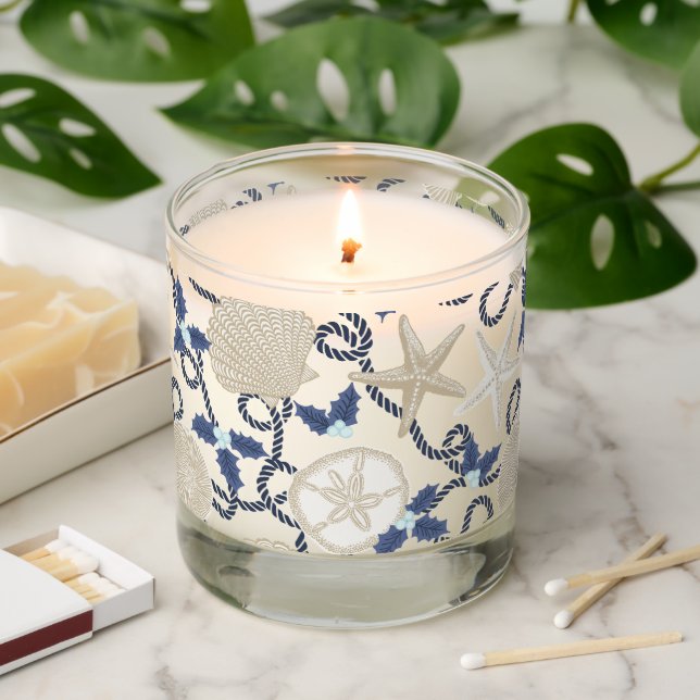 Christmas Coastal Tropical Sea Shells -Blue Scented Candle (Lit)