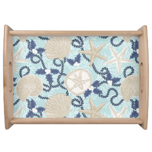Christmas Coastal Tropical Sea Shells - Blue Serving Tray