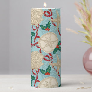 Christmas Coastal Tropical Sea Shells -Red Pillar Candle