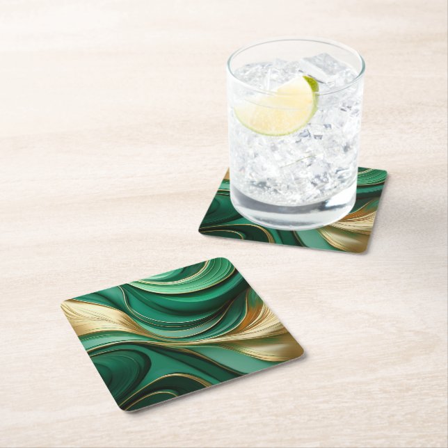 Christmas Coaster-Green and Gold- Square Paper Coaster (Insitu)