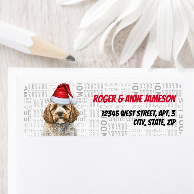Christmas Cockapoo Santa Dog Return Address Label (Insitu)