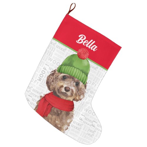 Christmas Cockapoo with Dogs Name Large Christmas Stocking