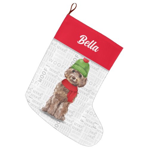 Christmas Cockapoo with Dogs Name Large Christmas Stocking