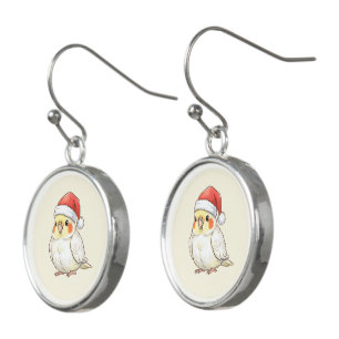 Christmas Cockatiel Wearing Santa Hat Earrings