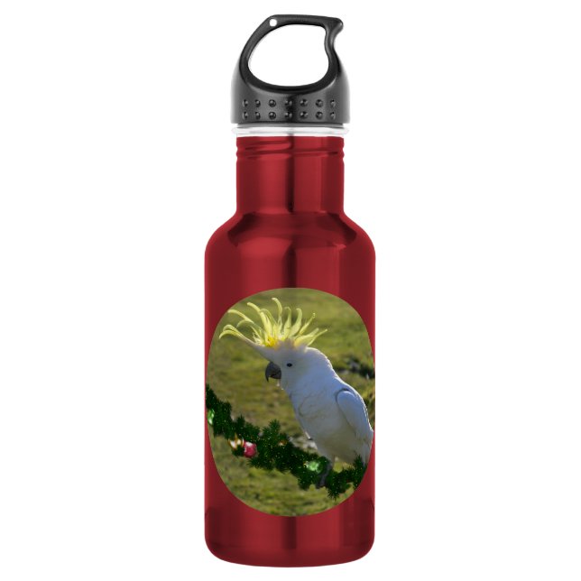 Christmas Cockatoo Bird in Australia Stainless Steel Water Bottle (Front)