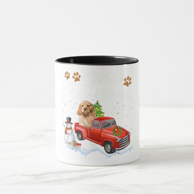 Christmas Cocker Spaniel Dog Funny Xmas Truck Dog Mug (Center)