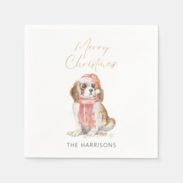 Christmas Cocker Spaniel Dog Gold Foil Holiday Napkins (Front)