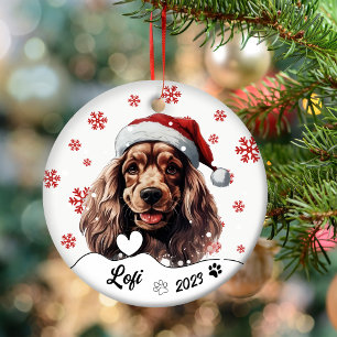 Christmas Cocker Spaniel Dog Personalized Ceramic Ornament