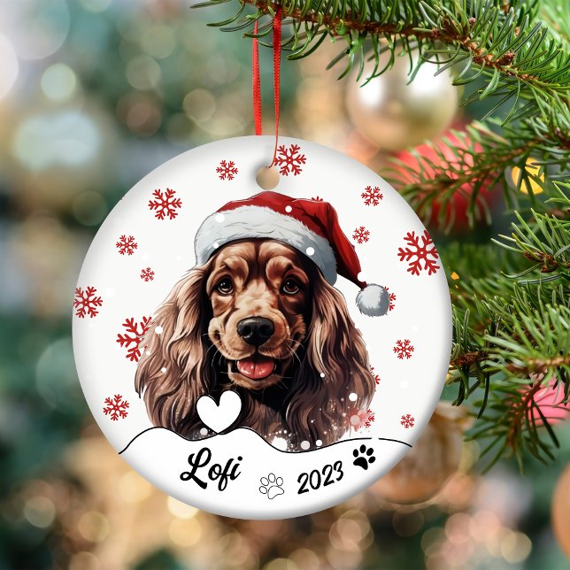 Christmas Cocker Spaniel Dog Personalized Ceramic Ornament (Creator Uploaded)