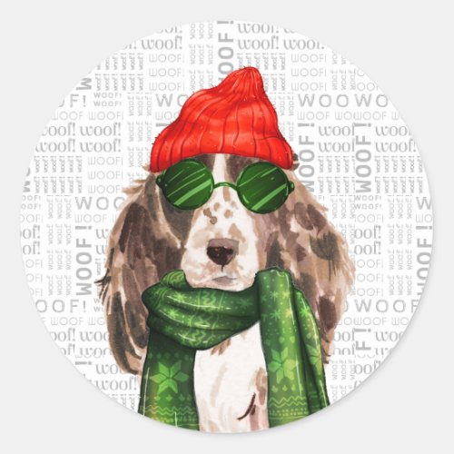 Christmas Cocker Spaniel Dog Watercolor Santa Classic Round Sticker