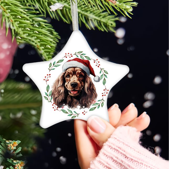 Christmas Cocker Spaniel Personalized Ceramic Ornament (Creator Uploaded)