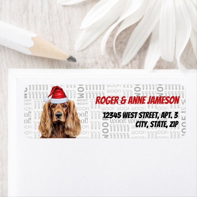 Christmas Cocker Spaniel Santa Return Address Label (Insitu)