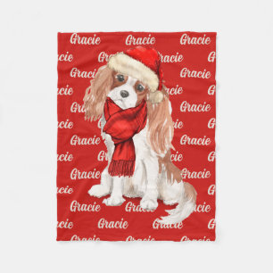 Christmas Cocker Spaniel with Dog's Name Fleece Blanket