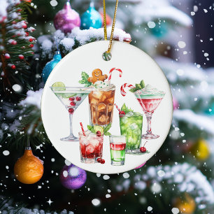 Christmas Cocktail Beverages Drinks  Ceramic Ornament